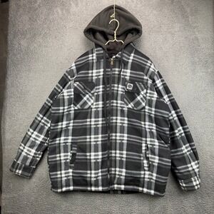 Buffalo Outdoors Mens 2XL Black White Plaid Sherpa Lined Hooded Fleece‎ Jacket